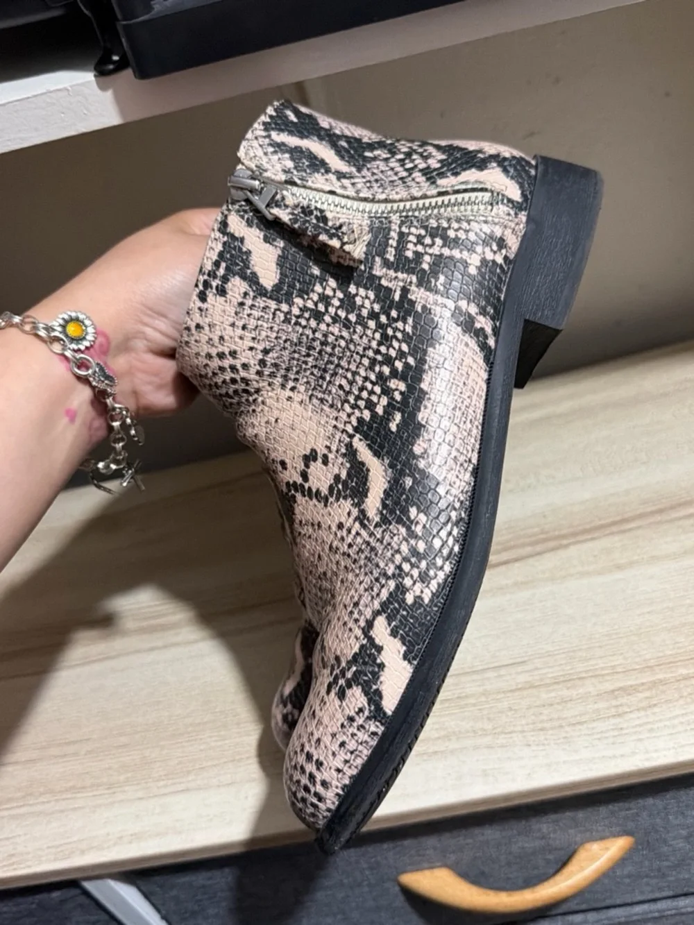 Women's 🔥 Snake-Print Ankle Boots in Taupe and Black
